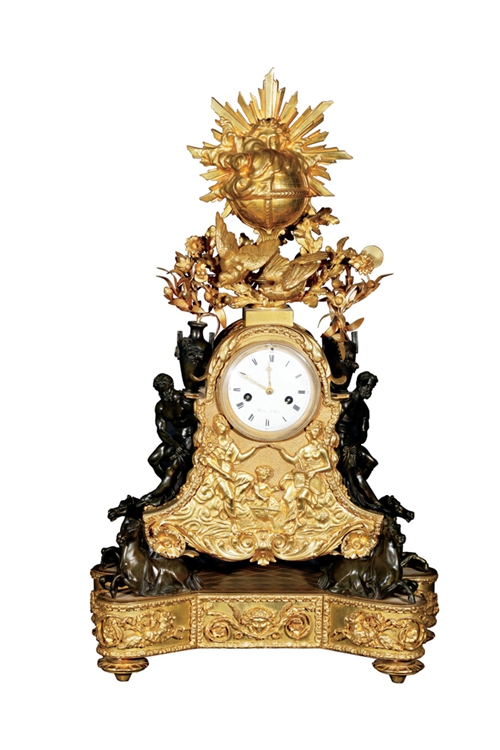 4416 1860年法国十九世纪路易十四风格黑金双色铜鎏金座钟- 中鸿信2014 