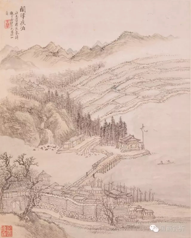 303/掛け軸 王石谷秋山繭寺 絹本 王翠 水墨画 紙箱 肉筆 中国美術 中国